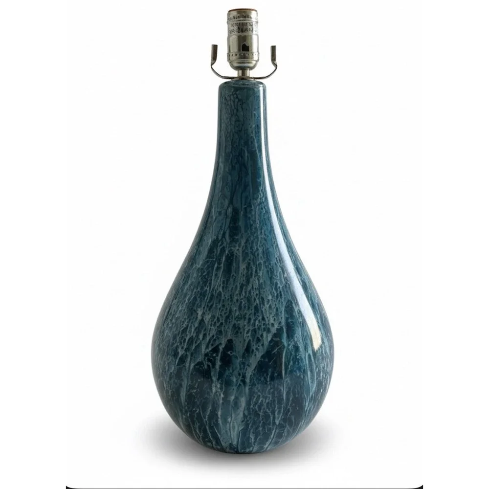 Vintage Marble Glazed Ceramic Lamp Ginger Heavy-21' Blue Made In USA *Parts